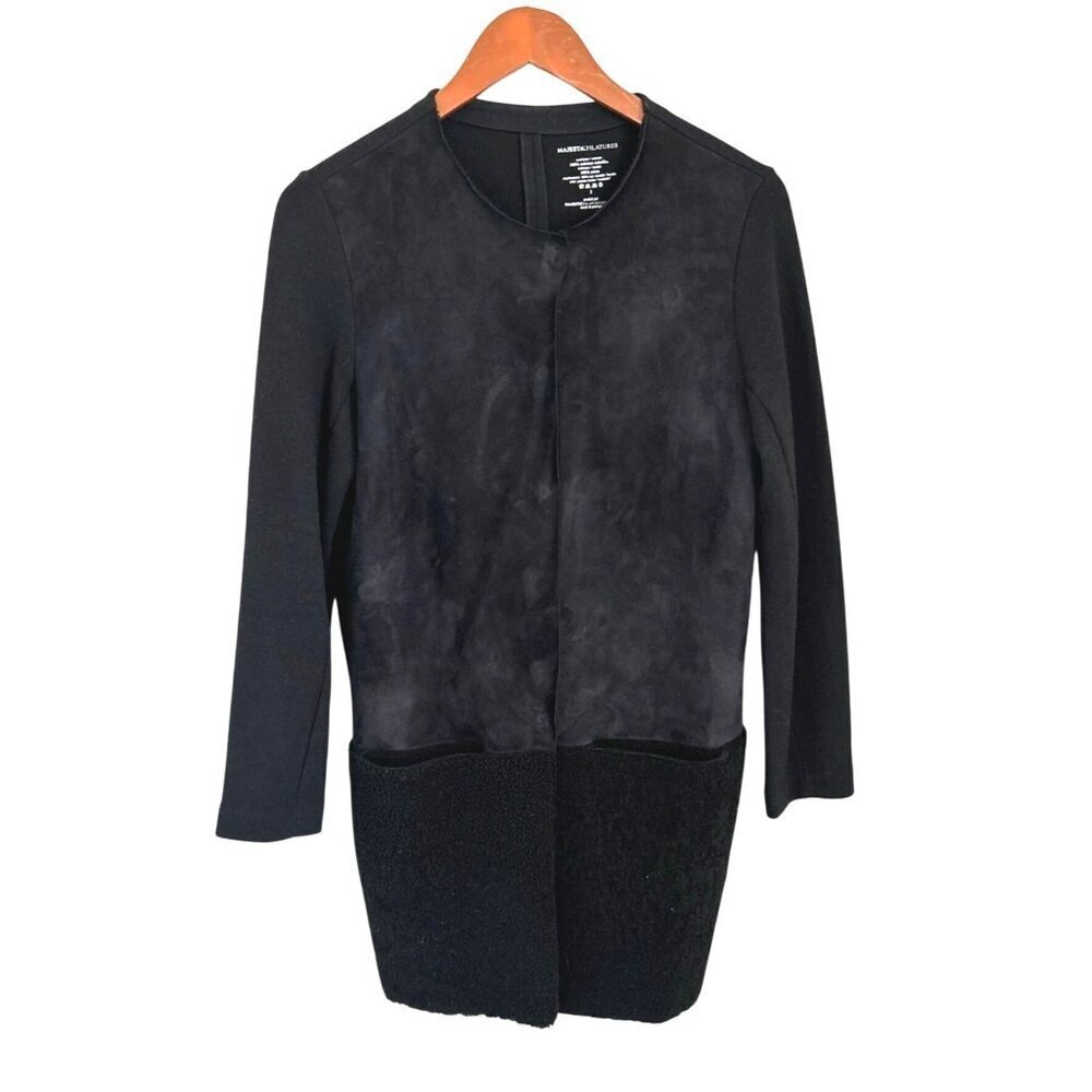Majestic Filatures Black Mixed-Media Long Sleeve Open Cardigan Jacket Women Size